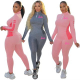 SC Print Color Blocking Sport Two Piece Pants Set XMF-328