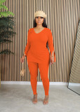 SC Casual V Neck Solid Color Two Piece Pants Set YD-8792