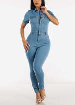 SC Fashion Short Sleeve Slim Denim Jumpsuit LX-3565