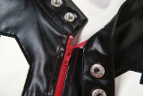 SC Contrast Color Embroidery Splicing Faux Leather Jacket XEF-37660