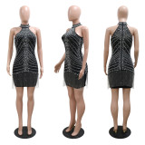SC Sexy Halter Sleevelss Hot Drill Mini Dress CYA-900821