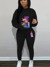 SC Print Long Sleeve Hooded Sweatshirt Two Piece Set SXF-31101