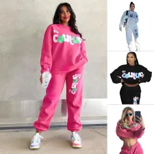 SC Letter Print Long Sleeve Sweatshirt Pants Suit GDLF-YYMKLN98
