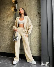 SC Solid Color Zipper Long Sleeve Pants 2 Piece Set SSNF-211348