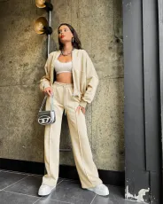 SC Solid Color Zipper Long Sleeve Pants 2 Piece Set SSNF-211348