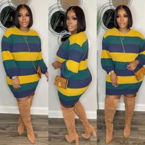 SC Contrast Color Stripe Knit Sweater Dress GYSF-8005