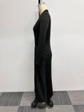 SC Solid Color Long Sleeve Big Split Maxi Dress NY-10662