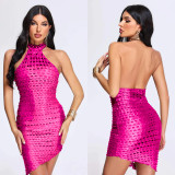 SC Solid Color Sleeveless Backless Halter Mini Dress BY-6721