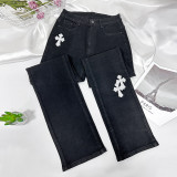 SC Fashion Embroider Print Hollow Out Slim Jeans GNZD-8082DN