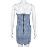 SC Sexy Wrap Chest Backless Denim MIni Dress GNZD-9220DD