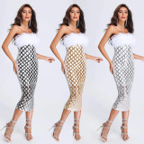 SC Sexy Sequin Tube Top Feather Midi Dress BY-6696