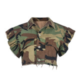 SC Camouflage Printed Ruffle Sleeve Jacket GNZD-9151TD