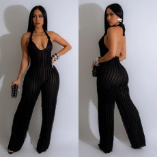 SC Deep V Neck Backless Halter Jumpsuit BY-6737