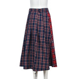 SC Patchwork Contrast Color Plaid Split Skirt GNZD-7993SG