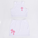 SC Embroidered Crosses Tank Top Two Piece Skirt Set GNZD-8895SD