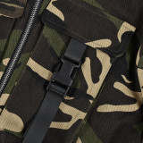 SC Denim Camouflage Zipper Long Sleeve Split Pants 2 Piece Set GNZD-9805PD