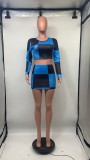 SC Long Sleeve Printed Color Block Two Piece Skirt Set GDNY-1071