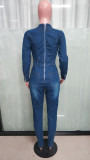 SC Blazer Collar Double Button Denim Jumpsuit LX-6970