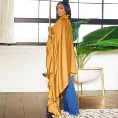 SC Pleated Long Solid Color Shawl Blouse NNWF-10623