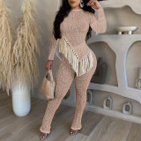 SC Irregular Hem Tassel Long Sleeve Pants Two Piece Set HEJ-8425