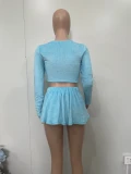 SC Plush Long Sleeve Cardigan TopTwo Piece Skirt Set BN-9437