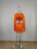SC Long Sleeve Off Waist Tassel Mini Dress MUE-8019
