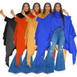 SC Pleated Long Solid Color Shawl Blouse NNWF-10623