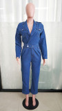 SC Fashion Long Sleeve Blazer Neck Denim Jumpsuit LX-6971