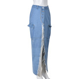 SC Fashion Denim Tassel High Split Skirt GNZD-9150DD