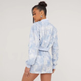 SC Tie Dye Print Long Sleeve Coat Skirt Two Piece Set GNZD-9556SD