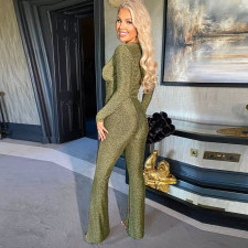 SC V Neck Long Sleeve Micro Flare Jumpsuit GNZD-9615JD