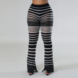 SC Stripe See Through Micro Flare Pants GNZD-9576PD