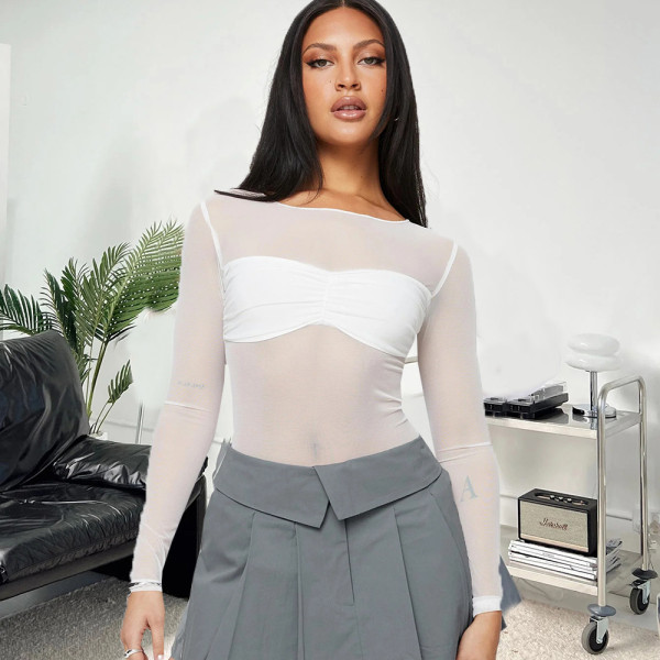 SC Mesh See Through Wrap Chest T Shirt GNZD-9675TD