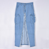 SC Fashion Denim Tassel High Split Skirt GNZD-9150DD