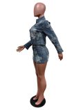 SC Denim Embroider Jackets And Skirt Two Piece Set MEM-88539