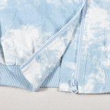 SC Tie Dye Print Long Sleeve Coat Skirt Two Piece Set GNZD-9556SD