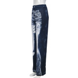 SC Print High Waist Straight Jeans GNZD-31348PY