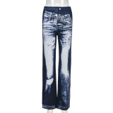 SC Print High Waist Straight Jeans GNZD-31348PY