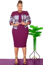 SC Plus Size Stripe Coat Midi Dress 2 Piece Set GJXI-JX514