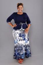 SC Plus Size 3/4 Sleeve Tops And Print Skirt 2 Piece Set GJXI-JX504