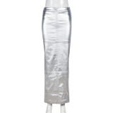 SC Patchwork Split PU Leather Half-body Skirt GFRT-7662