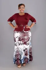 SC Plus Size 3/4 Sleeve Tops And Print Skirt 2 Piece Set GJXI-JX504