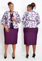 SC Plus Size Print Coat And Short Sleeve Dress Two Piece Set GJXI-JX502