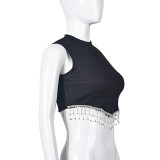 SC Chain Tassel Sleeveless Short Tops GNZD-9208TD