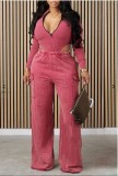 SC Long Sleeve Zipper Toos And Wide Leg Pants Two Piece Set GYZY-8853