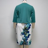 SC Plus Size Print Midi Dress Coat Two Piece Set GJXI-JX079