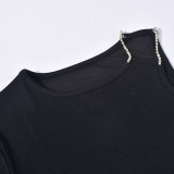 SC Single Shoulder Sleeve Chain Tassel Tops GNZD-6892TL