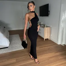 SC Single Shoulder Halger Backless Maxi Dress GSZM-Y22DS318