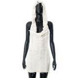 SC Solid Sleeveless Hooded Tassel Mini Dress GSZM-C23DS039