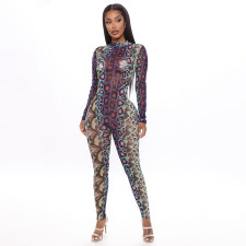 SC Snake Print Long Sleeve Sim Tight Jumpsuit GSZM-A20189J